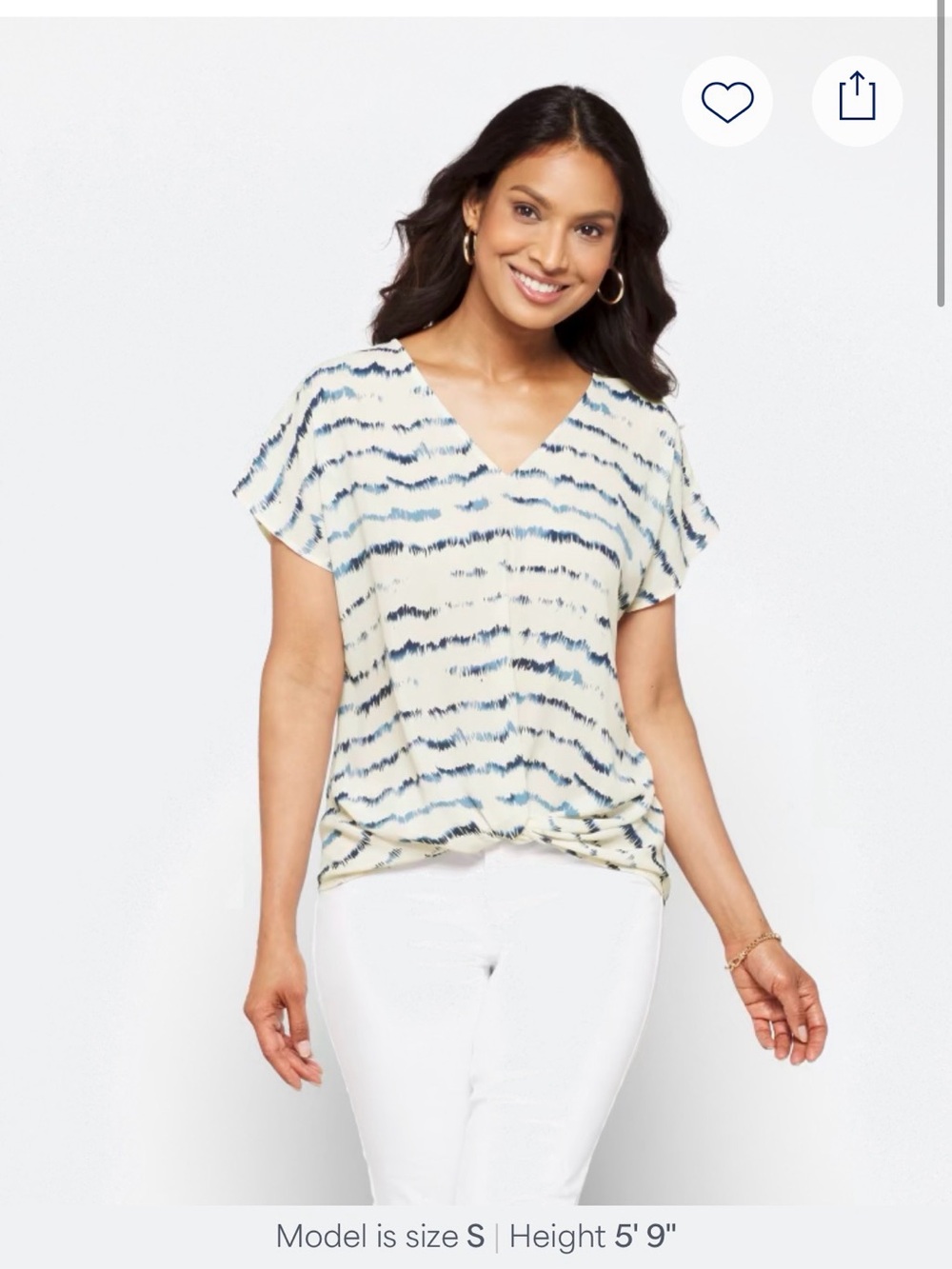 West Kei Cream V-Neck Short Sleeve Top with Blue Stripe Print